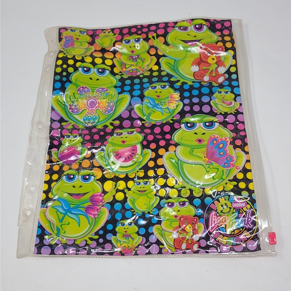 Vintage Lisa Frank Groovy Frogs Clear Zip Pencil Pouch